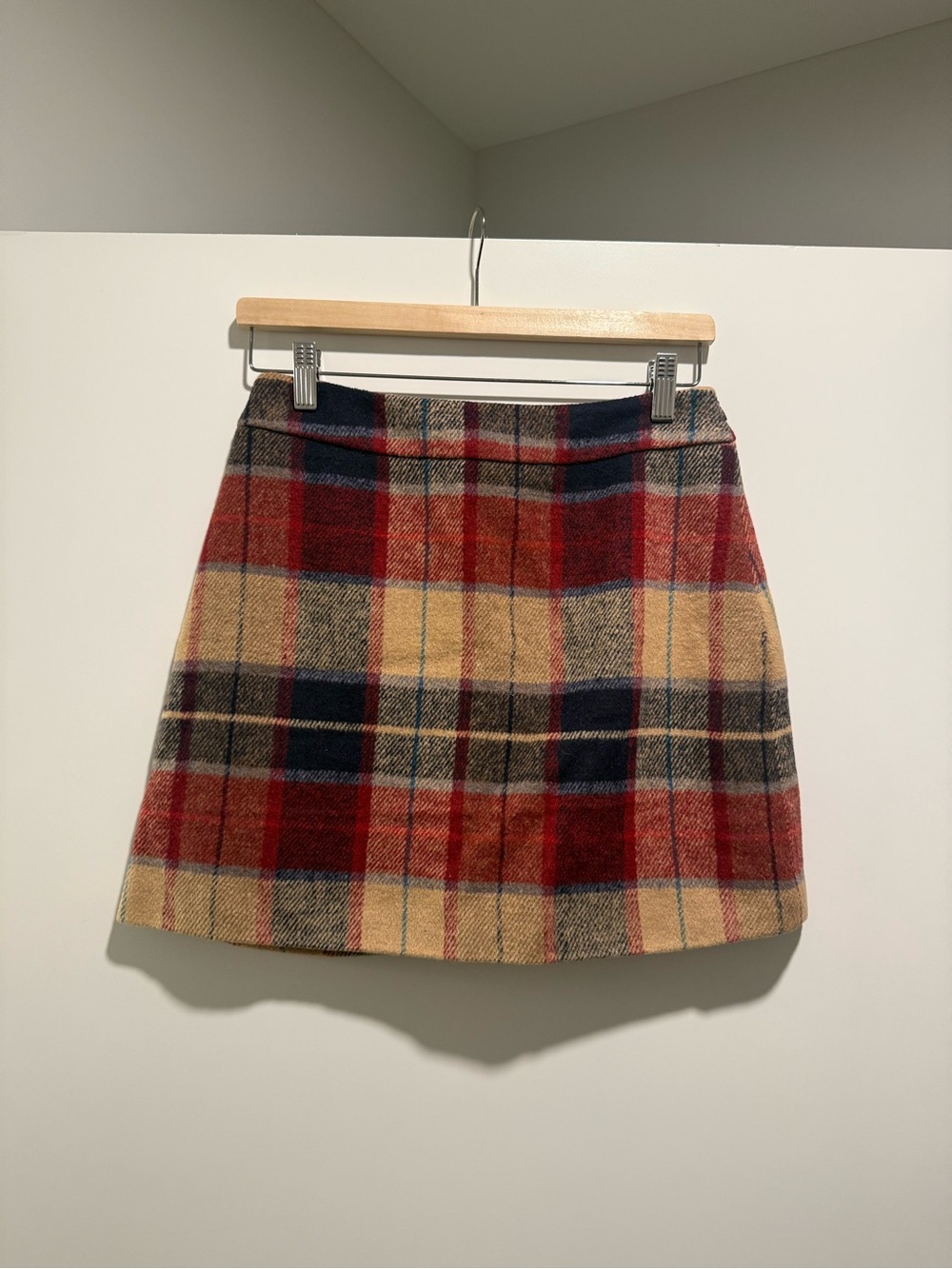 Rihoas Plaid Wool Blend Mini Skirt - Red & Tan